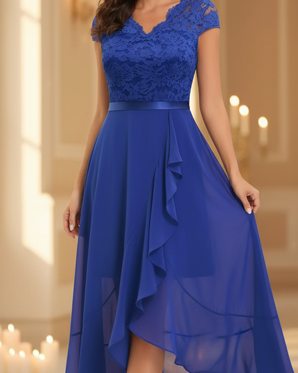 Blaues Chiffonkleid mit Volants - Ansicht 1