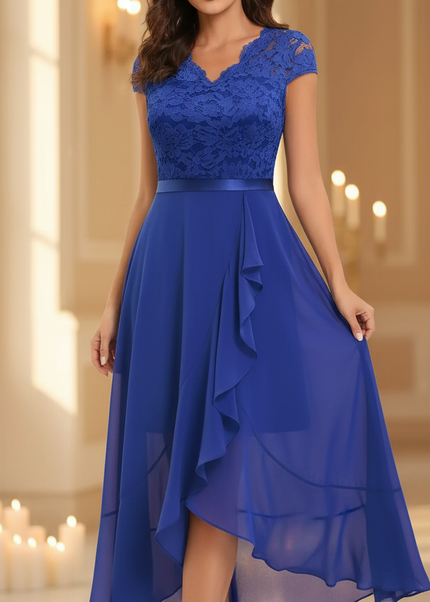 Blaues Chiffonkleid mit Volants - Ansicht 1