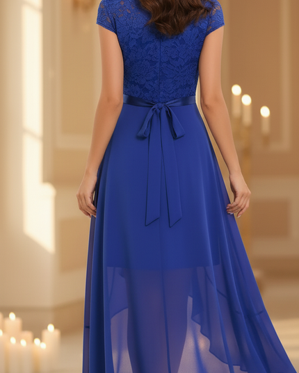 Blaues Chiffonkleid mit Volants - Ansicht 2