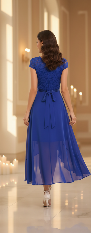 Blaues Chiffonkleid mit Volants - Ansicht 2