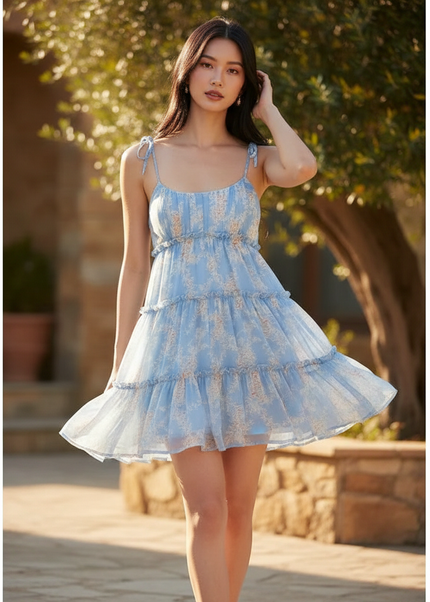 Leichtes Chiffonkleid mit Volants - Ansicht 1