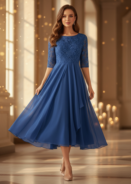 Blaues Kleid mit Volants - Ansicht 1