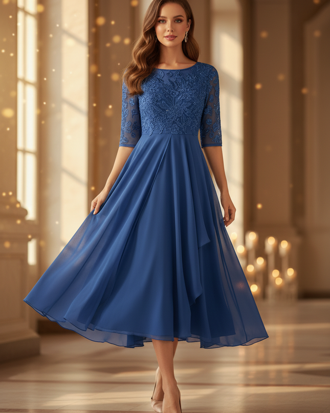 Blaues Kleid mit Volants - Ansicht 1