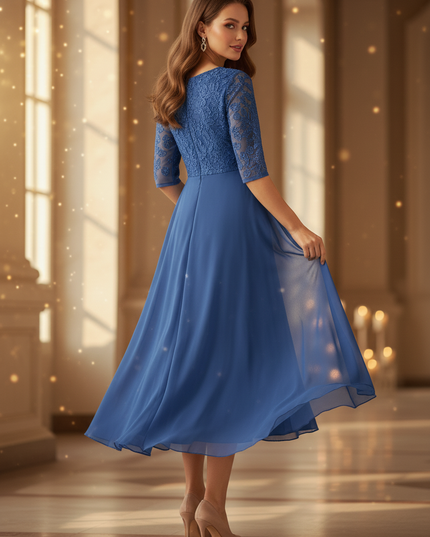 Blaues Kleid mit Volants - Ansicht 2