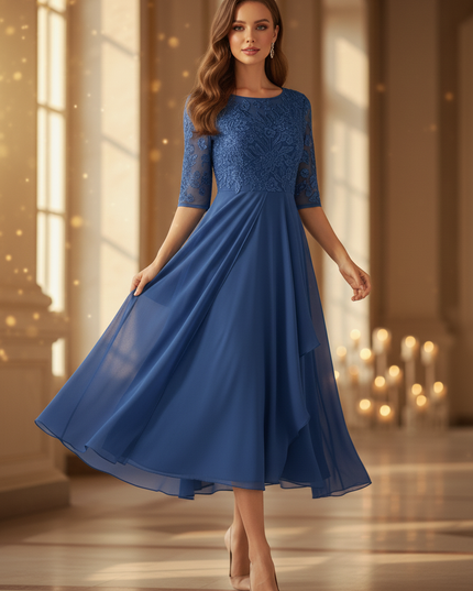 Blaues Kleid mit Volants - Ansicht 3