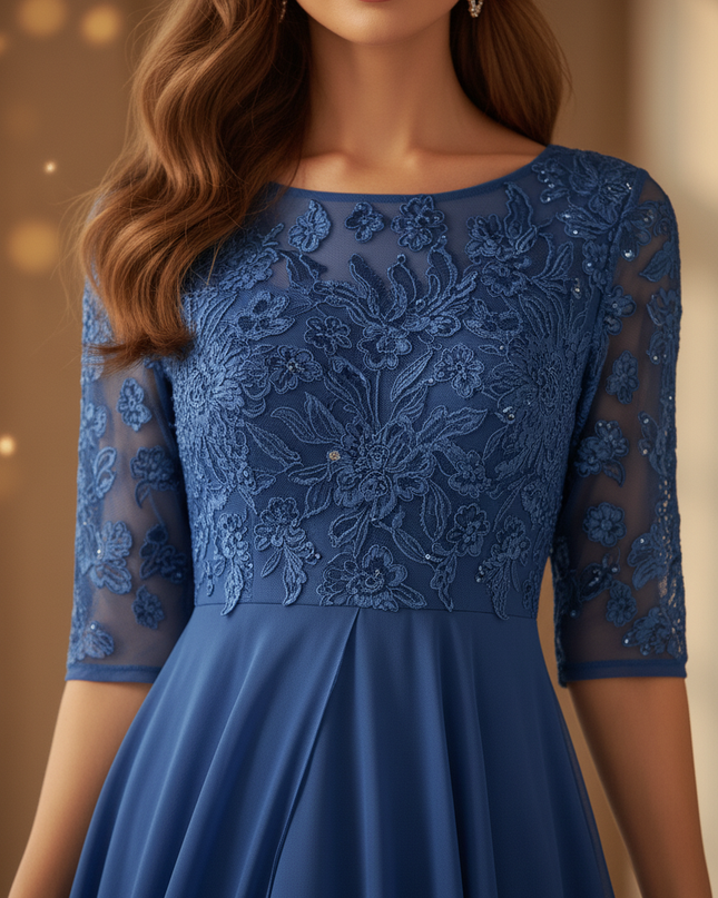 Blaues Kleid mit Volants - Ansicht 4