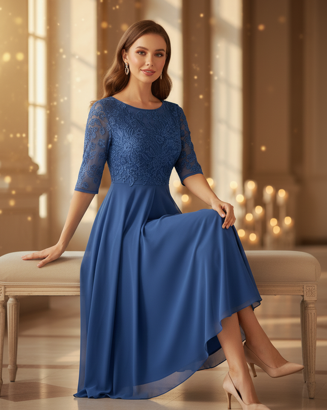 Blaues Kleid mit Volants - Ansicht 5