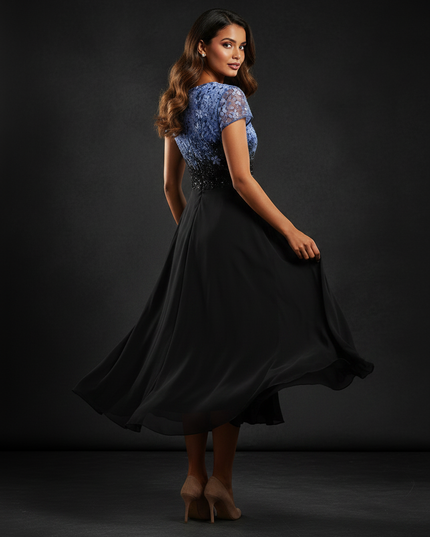 Blaues Chiffon-Midikleid mit Pailletten - Ansicht 2