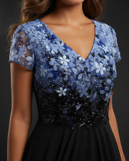 Blaues Chiffon-Midikleid mit Pailletten - Ansicht 4