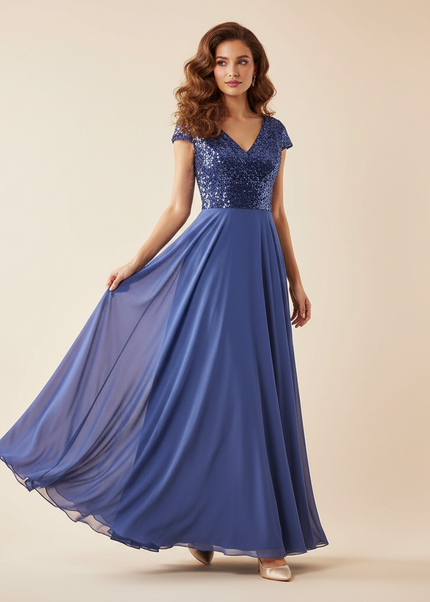 Blaues langes Kleid mit Pailletten - Ansicht 1