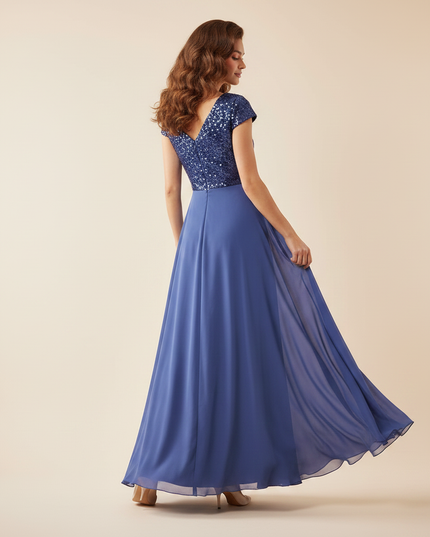Blaues langes Kleid mit Pailletten - Ansicht 2