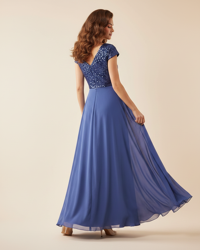 Blaues langes Kleid mit Pailletten - Ansicht 2