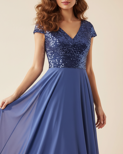 Blaues langes Kleid mit Pailletten - Ansicht 4
