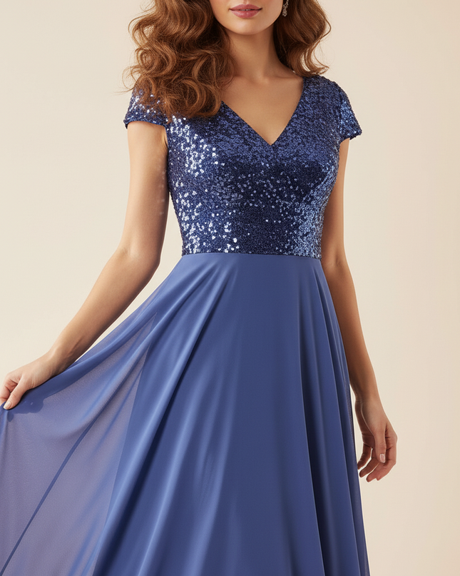 Blaues langes Kleid mit Pailletten - Ansicht 4