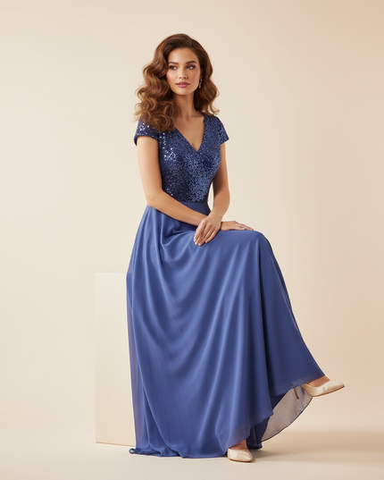 Blaues langes Kleid mit Pailletten - Ansicht 5