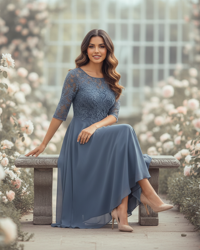 Blaues Kleid mit feiner Spitze - Ansicht 5