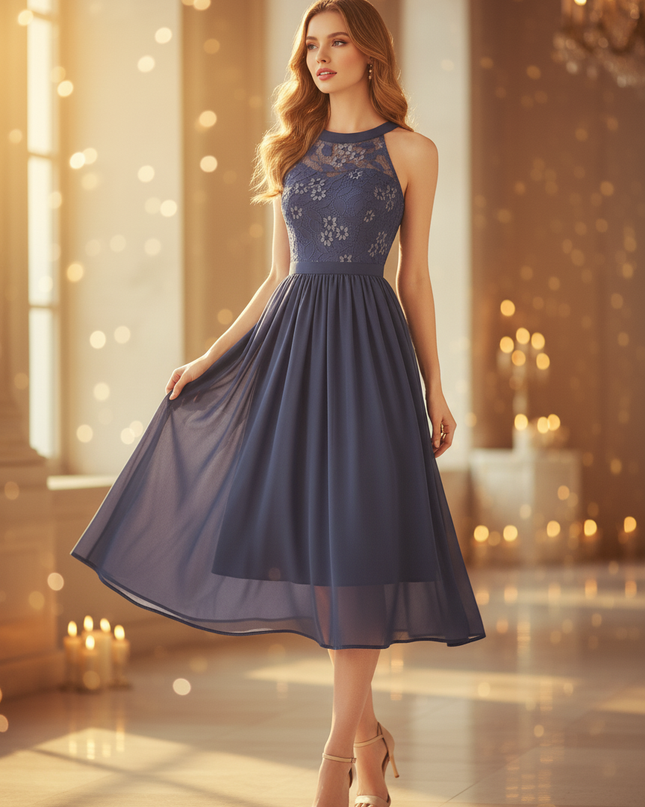 Festliches Chiffonkleid mit Neckholder - Ansicht 3