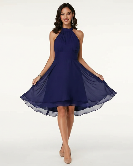 Blaues Chiffon-Midikleid mit Neckholder - Ansicht 1