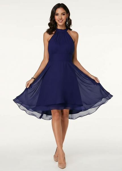 Blaues Chiffon-Midikleid mit Neckholder - Ansicht 1