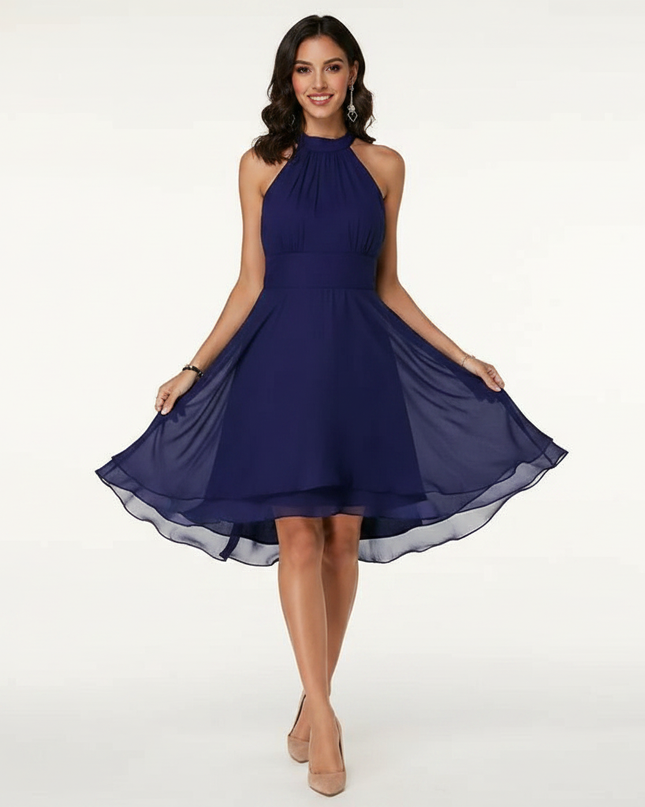 Blaues Chiffon-Midikleid mit Neckholder - Ansicht 1