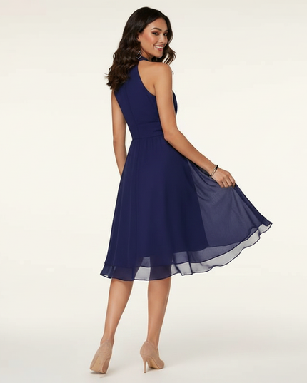 Blaues Chiffon-Midikleid mit Neckholder - Ansicht 2