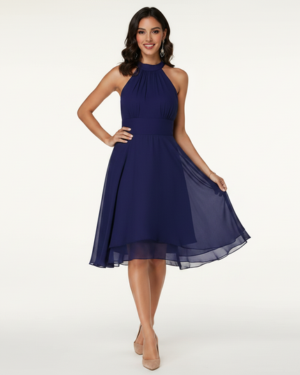 Blaues Chiffon-Midikleid mit Neckholder - Ansicht 3