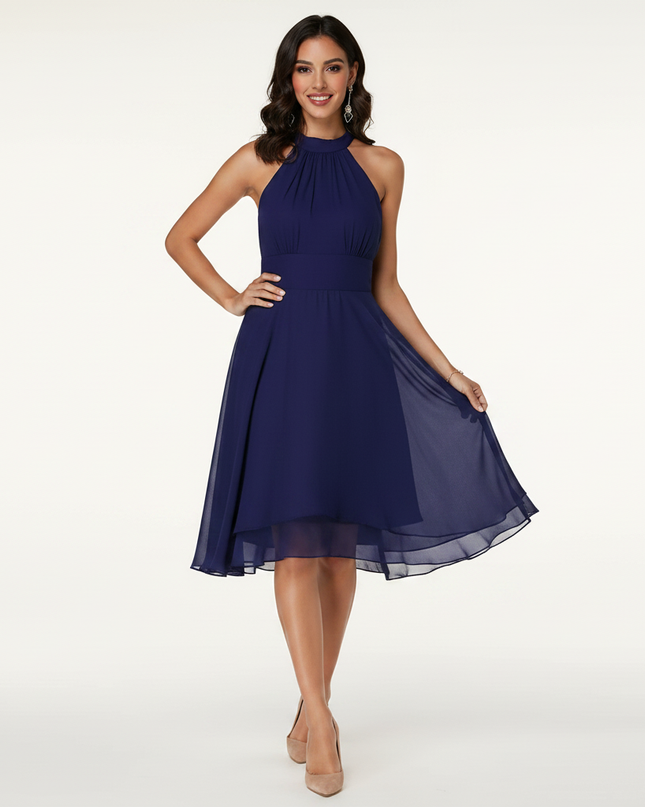 Blaues Chiffon-Midikleid mit Neckholder - Ansicht 3
