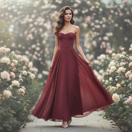 Bordeauxfarbenes Abendkleid mit Korsett bodenlang - Ansicht 1