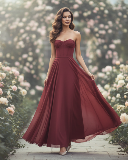 Bordeauxfarbenes Abendkleid mit Korsett bodenlang - Ansicht 1