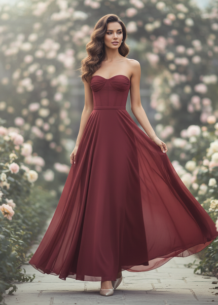 Bordeauxfarbenes Abendkleid mit Korsett bodenlang - Ansicht 1