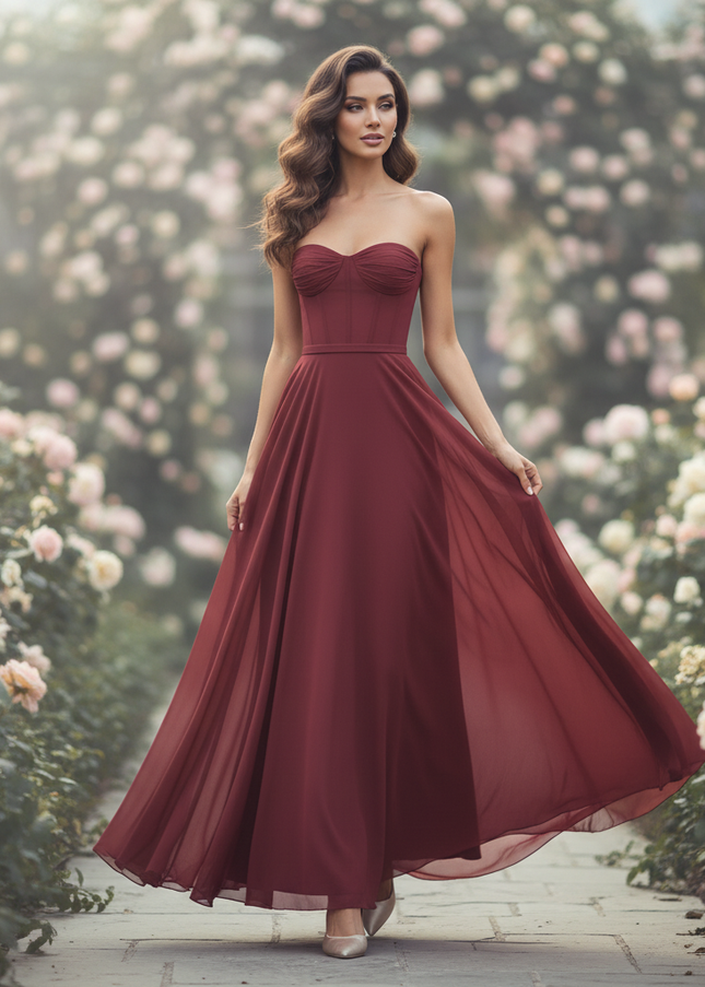 Bordeauxfarbenes Abendkleid mit Korsett bodenlang - Ansicht 1