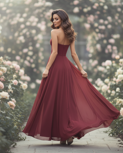 Bordeauxfarbenes Abendkleid mit Korsett bodenlang - Ansicht 2