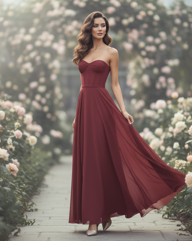 Bordeauxfarbenes Abendkleid mit Korsett bodenlang - Ansicht 3