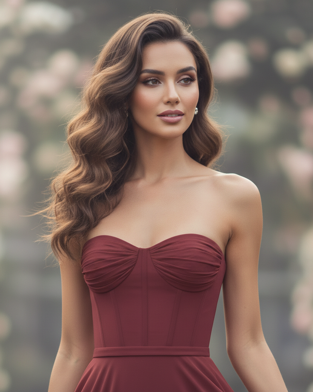 Bordeauxfarbenes Abendkleid mit Korsett bodenlang - Ansicht 4