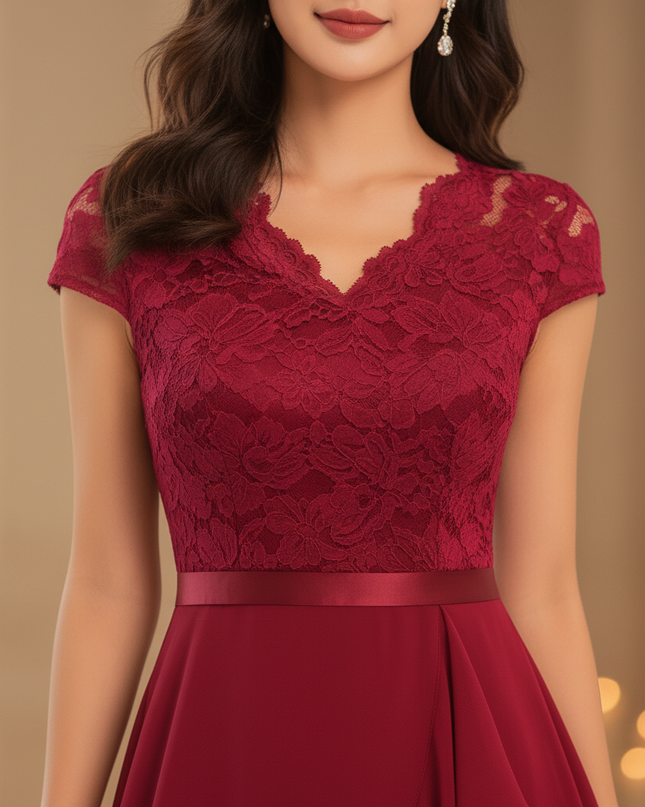 Bordeauxrotes Chiffonkleid mit Volants - Ansicht 4