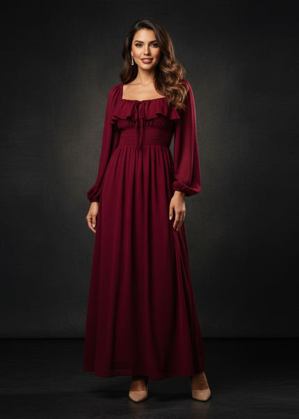 Bordeauxrotes Chiffonkleid - Ansicht 1