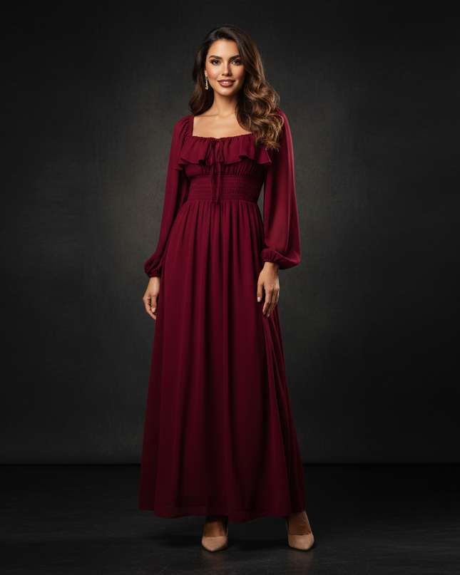 Bordeauxrotes Chiffonkleid - Ansicht 1