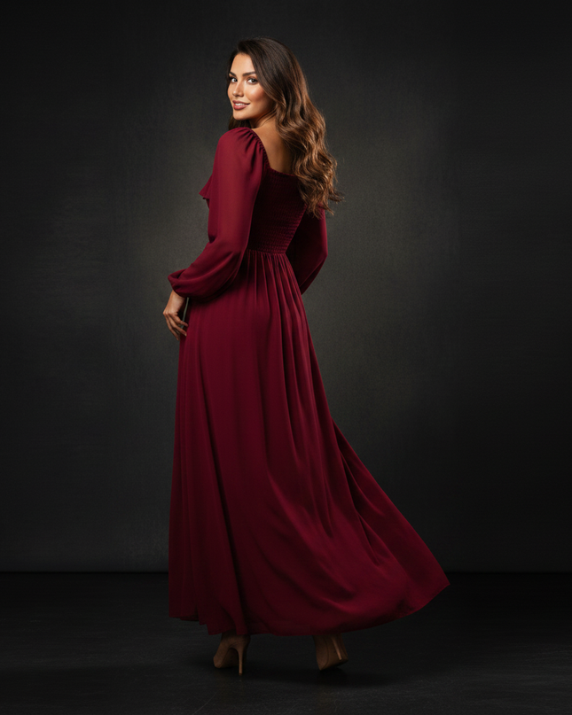 Bordeauxrotes Chiffonkleid - Ansicht 2