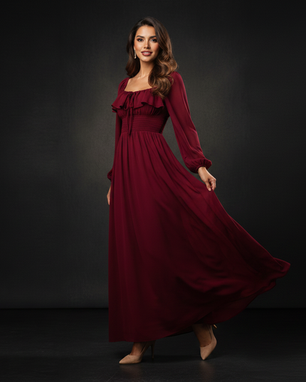 Bordeauxrotes Chiffonkleid - Ansicht 3