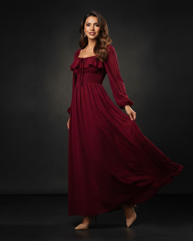 Bordeauxrotes Chiffonkleid - Ansicht 3