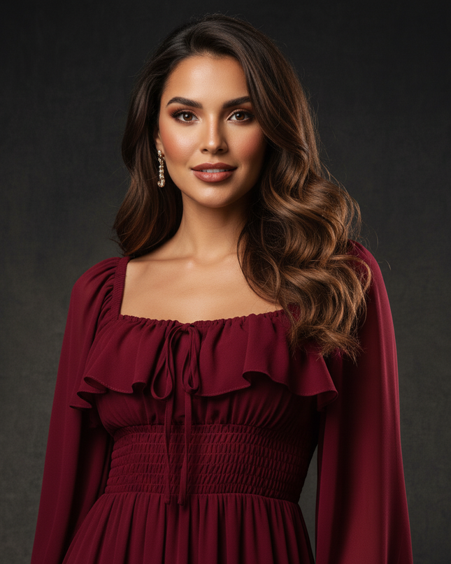 Bordeauxrotes Chiffonkleid - Ansicht 4