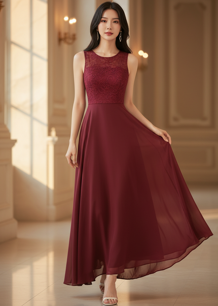 Bordeauxrotes Chiffon-Midikleid III - Ansicht 1
