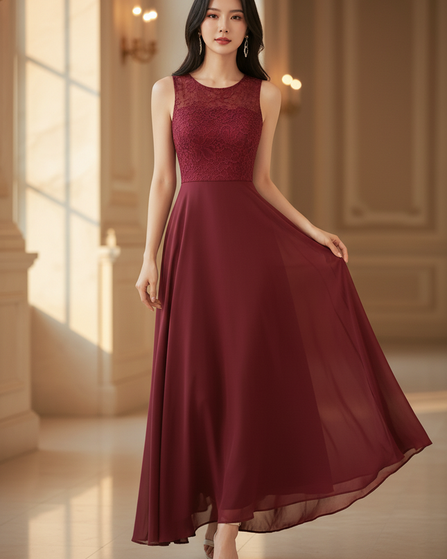 Bordeauxrotes Chiffon-Midikleid III - Ansicht 1