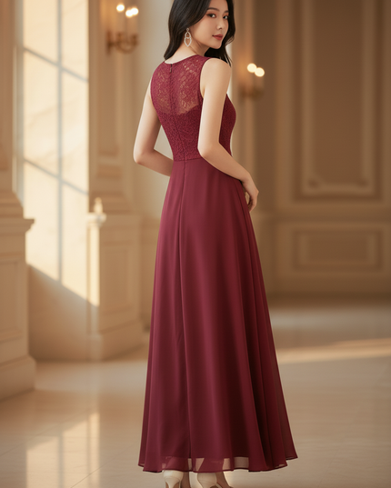 Bordeauxrotes Chiffon-Midikleid III - Ansicht 2