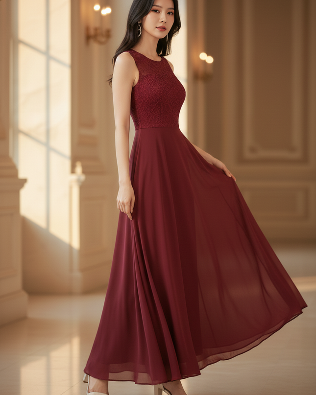 Bordeauxrotes Chiffon-Midikleid III - Ansicht 3