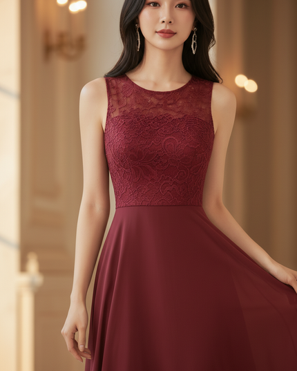 Bordeauxrotes Chiffon-Midikleid III - Ansicht 4