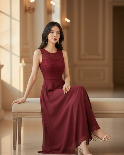 Bordeauxrotes Chiffon-Midikleid III - Ansicht 5