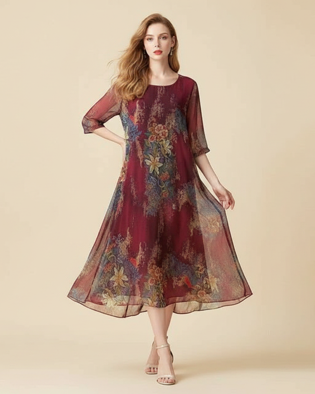 Bordeauxrotes Chiffon-Midikleid - Ansicht 1