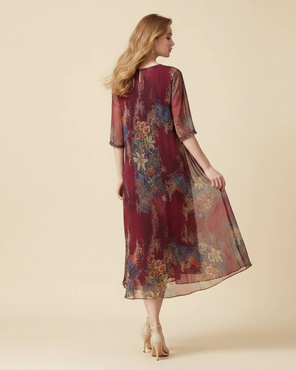 Bordeauxrotes Chiffon-Midikleid - Ansicht 2