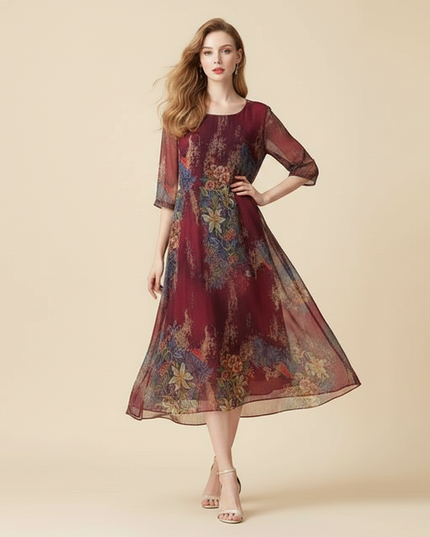 Bordeauxrotes Chiffon-Midikleid - Ansicht 3